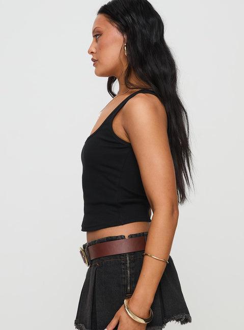 Baseline Square Neck Rib Tank Top Black Product Image