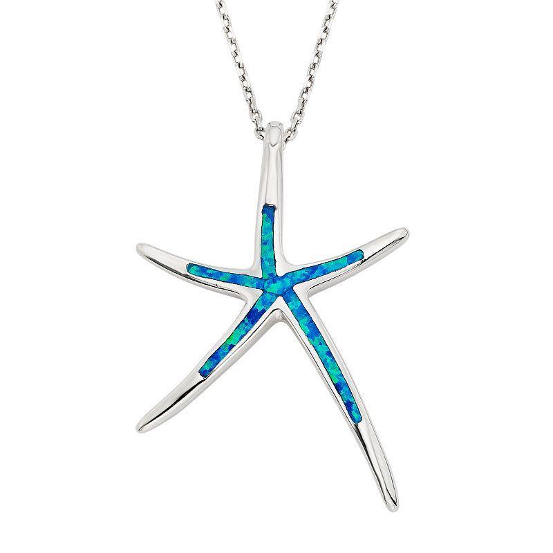 Lab-Created Blue Opal Sterling Silver Starfish Pendant Necklace, Women's, Size: 18" Product Image