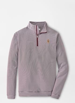 Peter Millar Mens Arizona State Perth Mini-Stripe Performance Pullover | Color: Maroon / White | Size: S Product Image