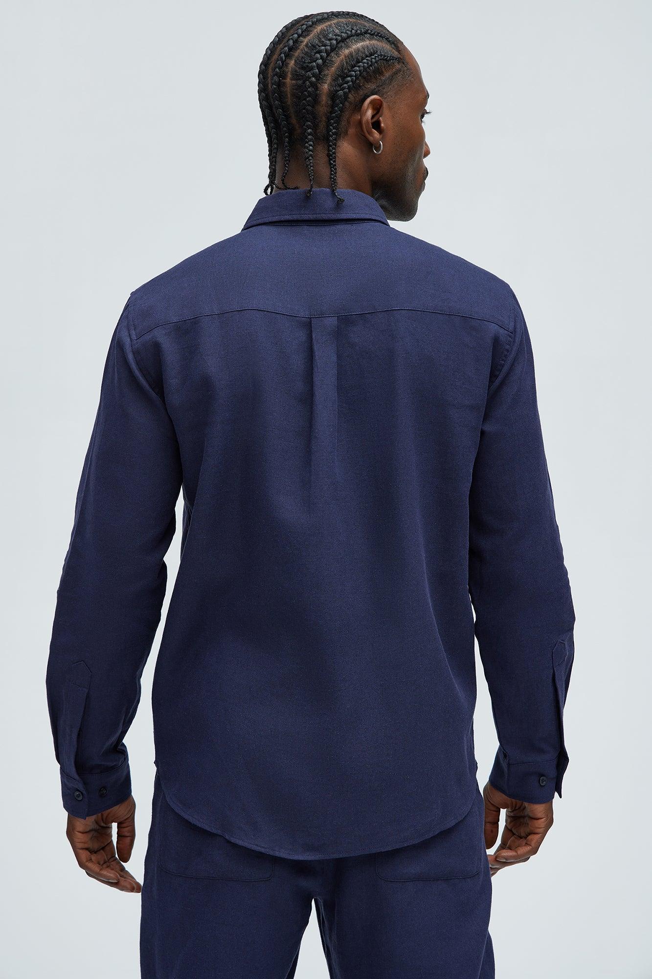 Bahamas Linen Single Pocket Long Sleeve Shirt - Navy Product Image