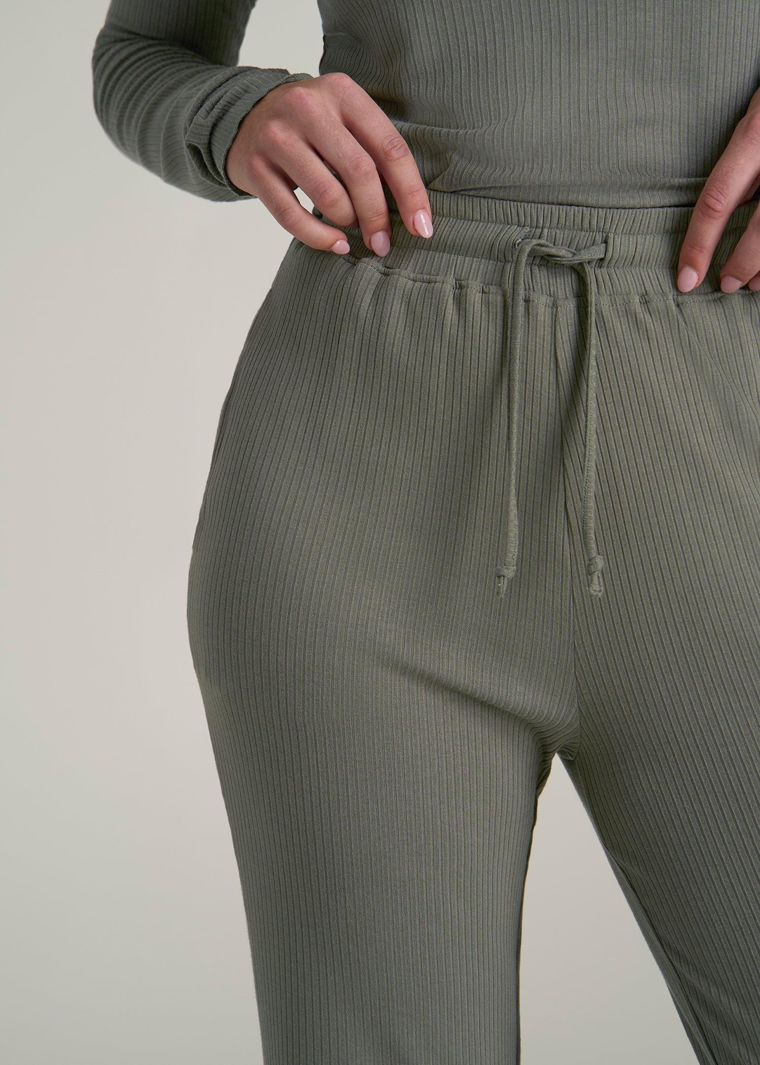 Ribbed Flare Pants for Tall Women in Camper Green Product Image