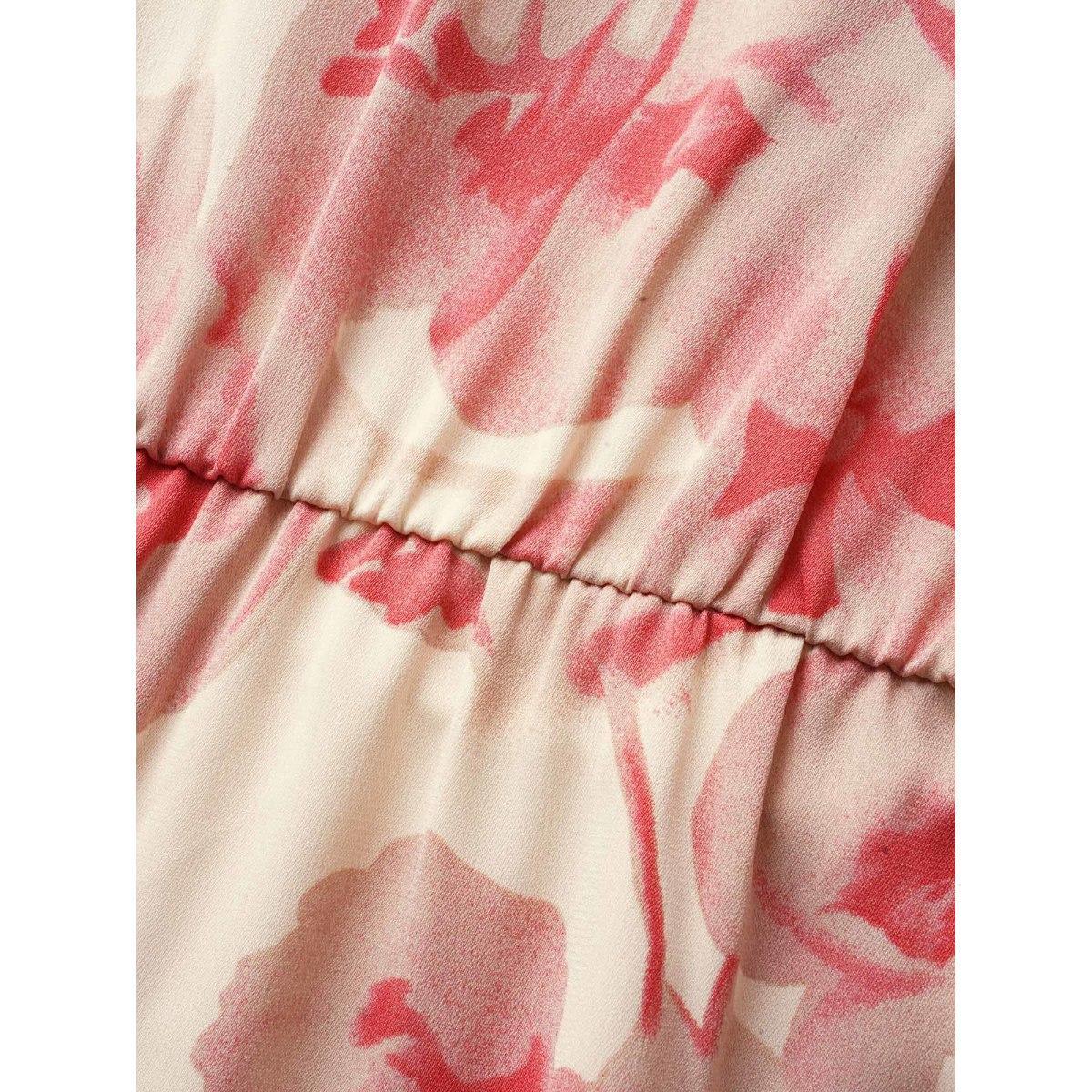 Plus Size Floral Drawstring Tie Knot Puff Sleeve Midi Dress Blush Women Elegant Gathered Square Neck Short sleeve Curvy BloomChic 28/5X Product Image