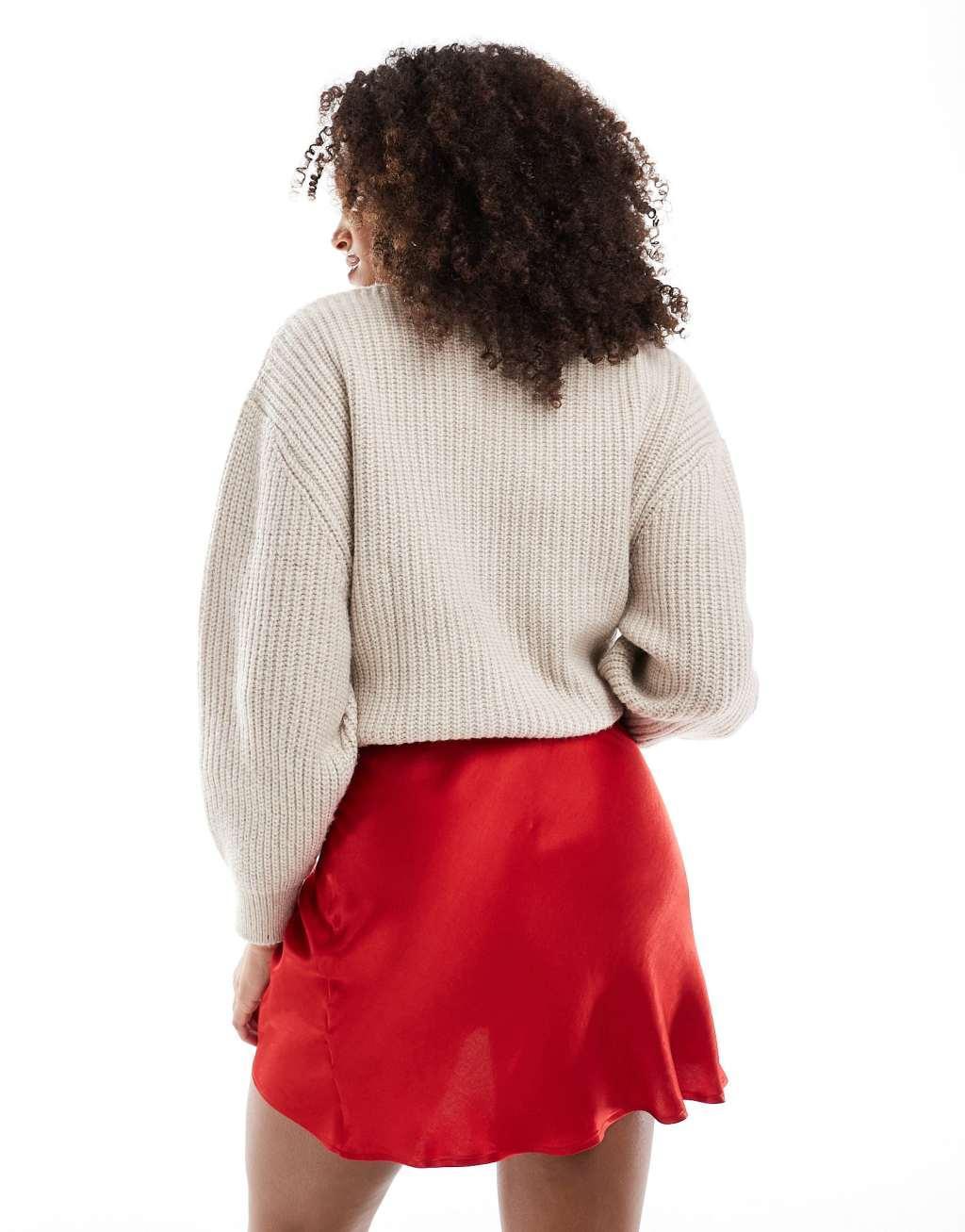 Miss Selfridge satin bias mini skirt with bow in red Product Image