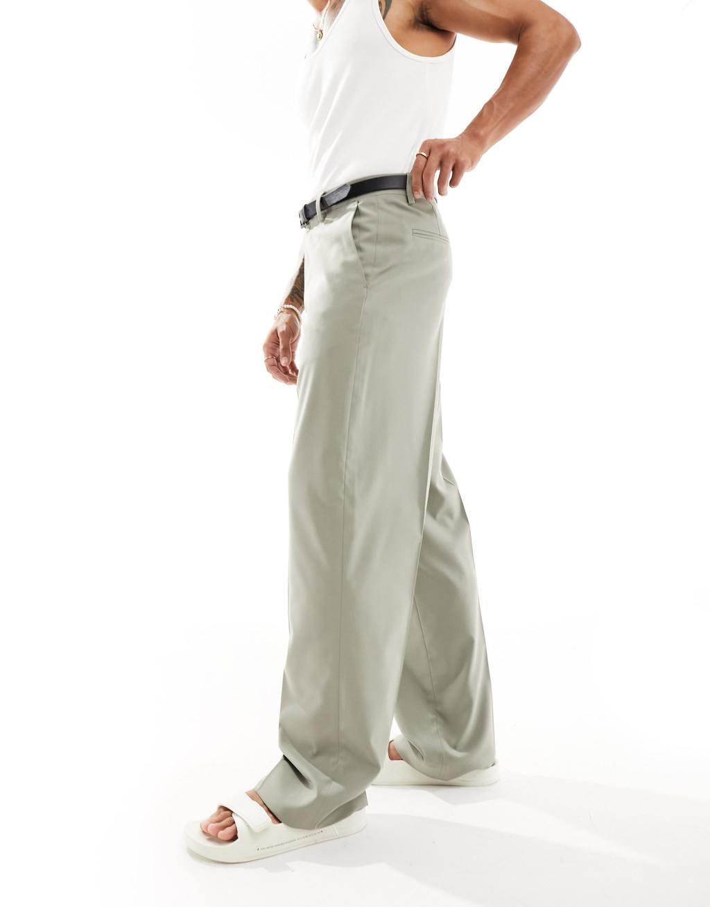ASOS DESIGN wide leg pants in khaki - part of a set Product Image