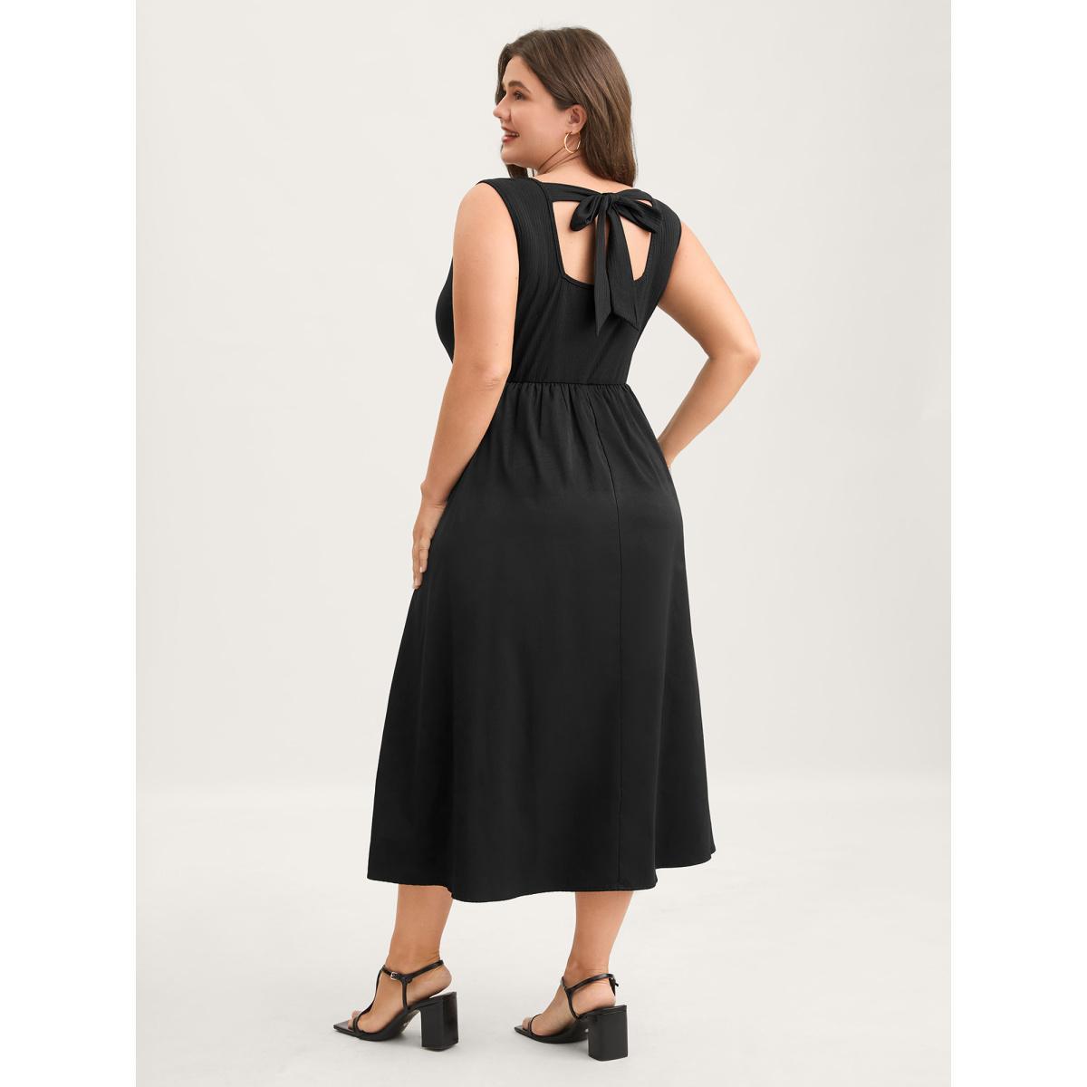 Plus Size Backless Waist-Defining Tie Midi Dress Black Women Tie knot Round Neck Sleeveless Curvy BloomChic 10/M Product Image