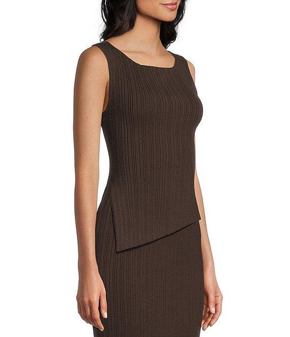GB Ribbed Knit Asymmetrical Boat Neck Coordinating Tank Product Image