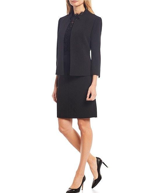 Anne Klein Stretch Crepe Seamed 3/4 Sleeve Open Front Jacket Product Image