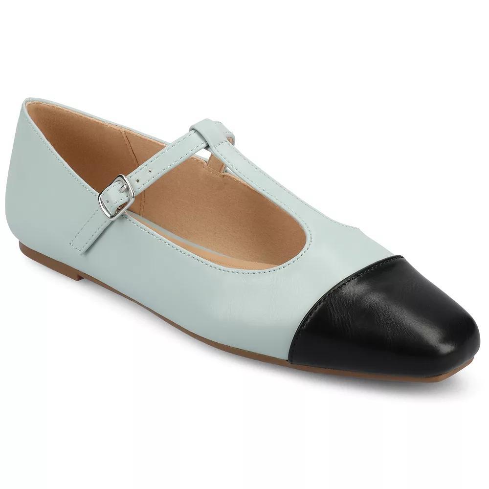 Journee Women's Theah Medium and Wide Width T-Strap Cap Toe Mary Jane Dress Flats, Size: 8.5, Light Blue Product Image