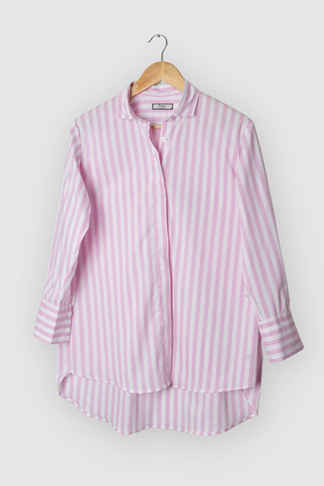 PINK BOLD STRIPES STRETCH OVERSIZED SHIRT Product Image