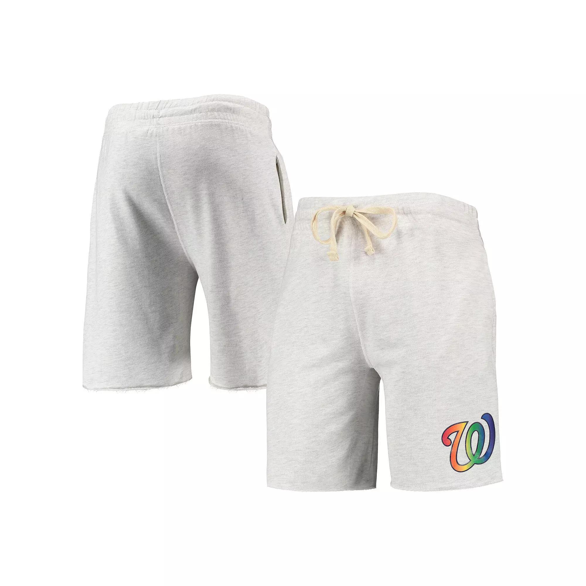 Men's Concepts Sport Oatmeal Washington Nationals Mainstream Logo Terry Tri-Blend Shorts, Size: 2XL, Team Product Image