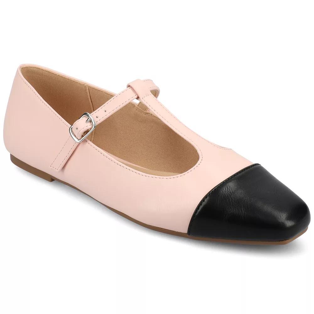 Journee Womens Theah Medium and Wide Width T-Strap Cap Toe Mary Jane Dress Flats Product Image