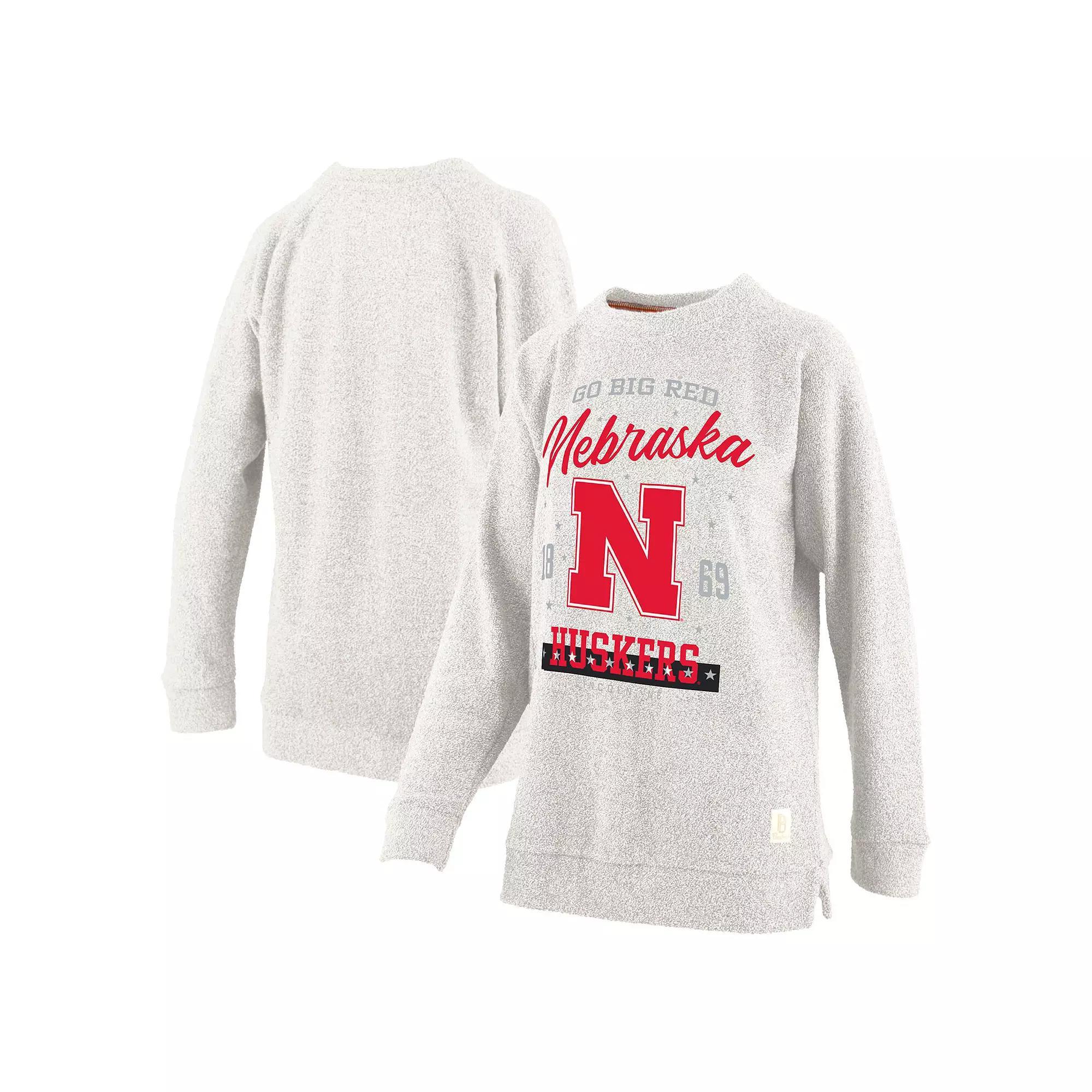 Womens Pressbox Oatmeal Nebraska Huskers Plus Size Comfy Cairo Terry Pullover Sweatshirt Product Image