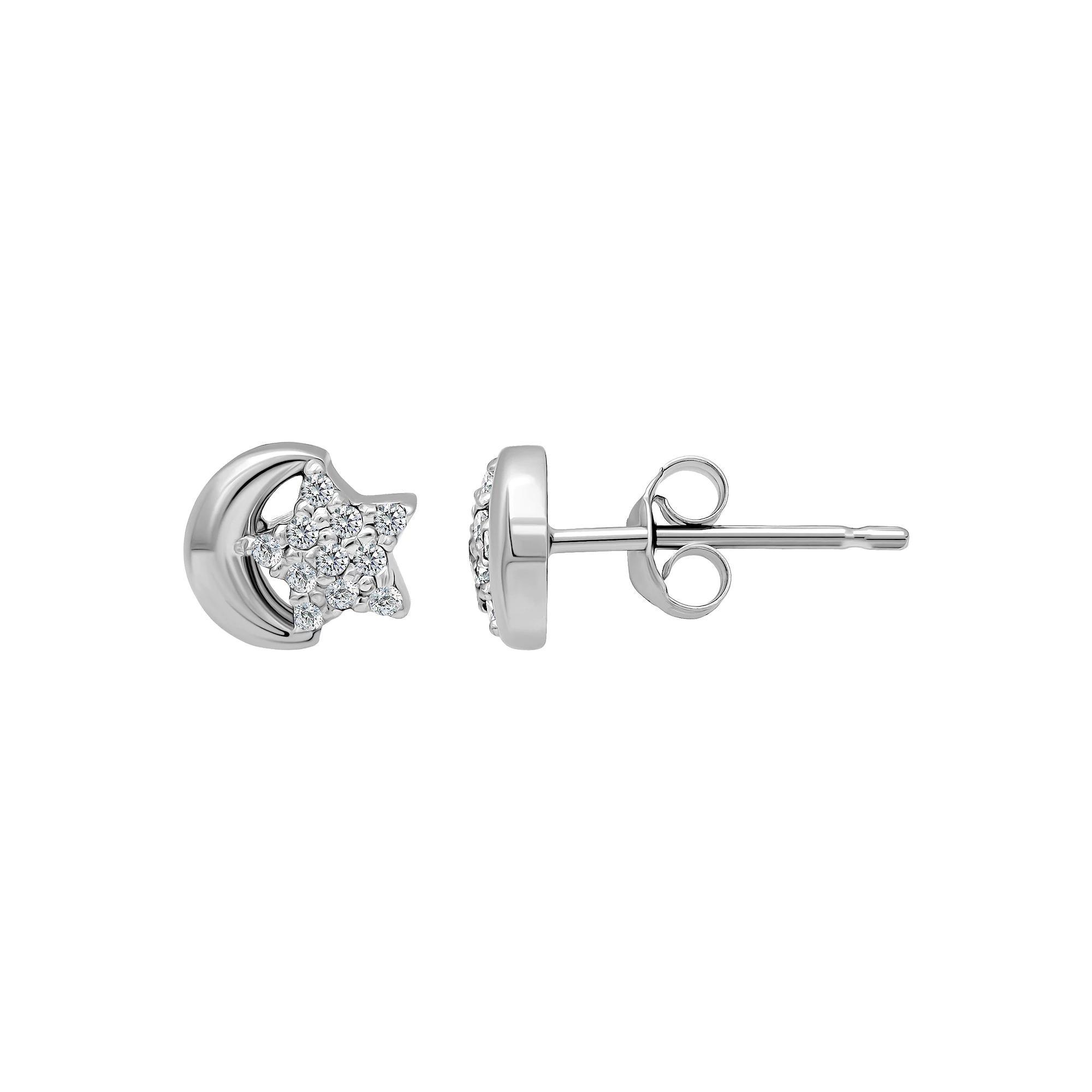 Aleure Precioso Sterling Silver Cubic Zirconia Star & Cresent Moon Stud Earrings, Women's Product Image