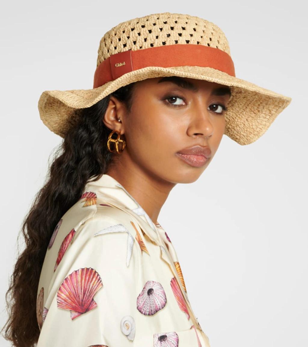 CHLOÉ Leather-trimmed Raffia Hat In Neutral Product Image