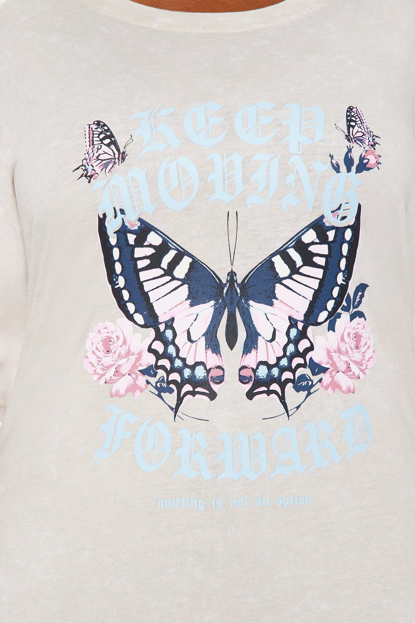 Keep Moving Forward Butterfly Washed Tee - Natural Female Product Image