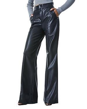 Alice and Olivia Dylan High Waist Wide Leg Pants in White Crystal Trim Crepe Product Image