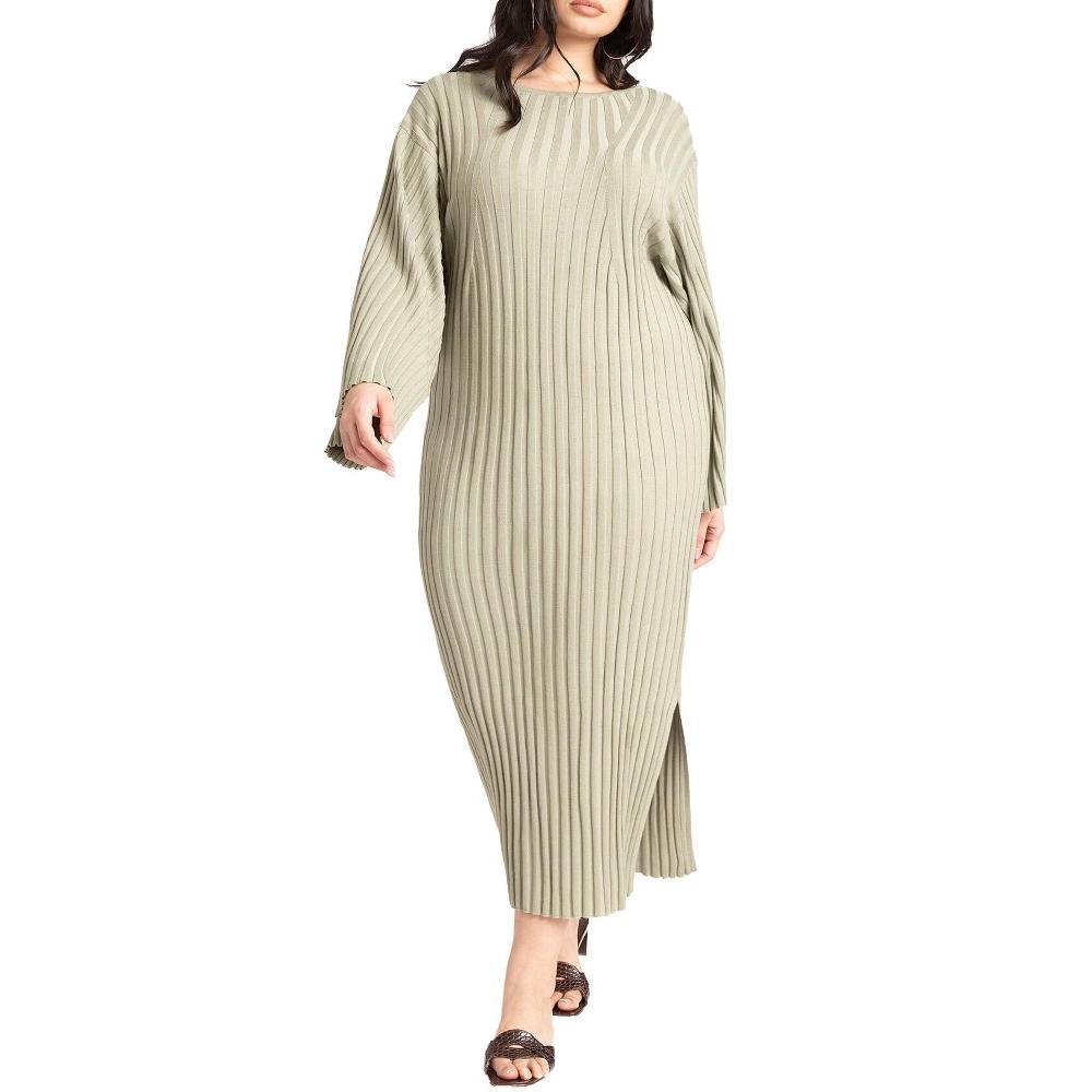 ELOQUII Women's Plus Size Balloon Sleeve Shirt Dress Product Image