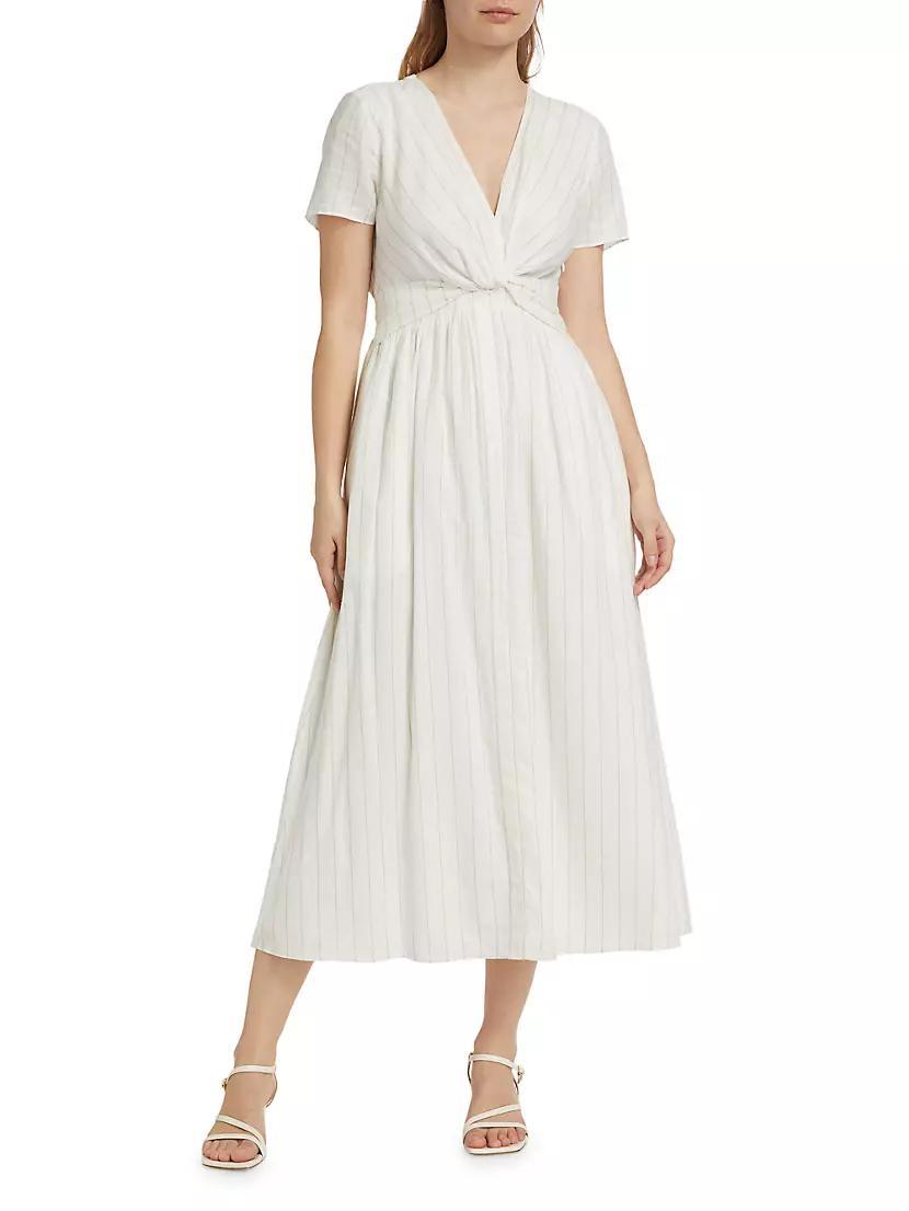Esmeray Striped Linen-Blend Midi-Dress Product Image