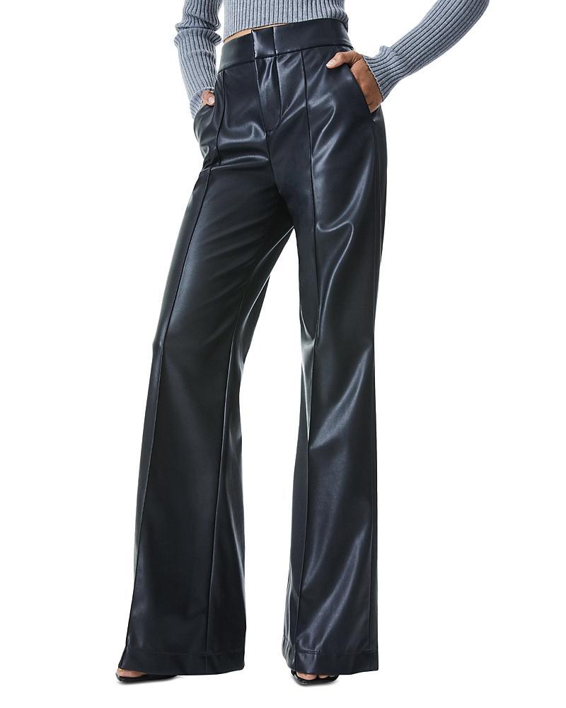 Alice and Olivia Dylan High Waist Wide Leg Pants in White Crystal Trim Crepe Product Image
