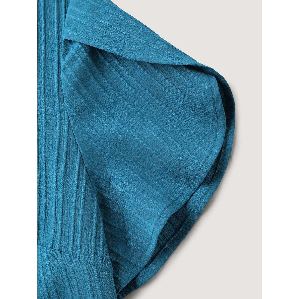 Plus Size Cerulean Textured Petal Sleeve Asymmetrical Neck Blouse Women Short sleeve Non Work Blouses BloomChic 26/4X Product Image