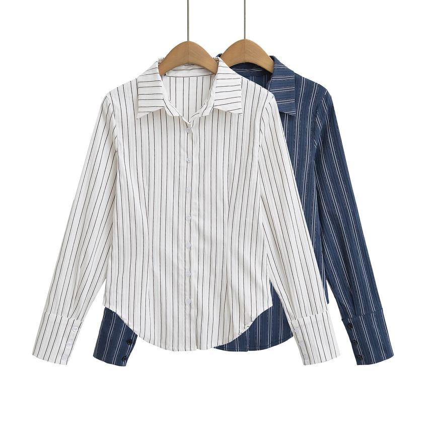 Long Sleeve Collared Striped Shirt Product Image