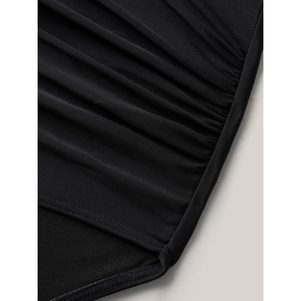 Plus Size Cross High Waist Ruched Swim Bottoms Women's Swimwear Black Beach Overlapping High stretch Skinny High Rise Curve Swim Bottoms BloomChic 28/5X Product Image