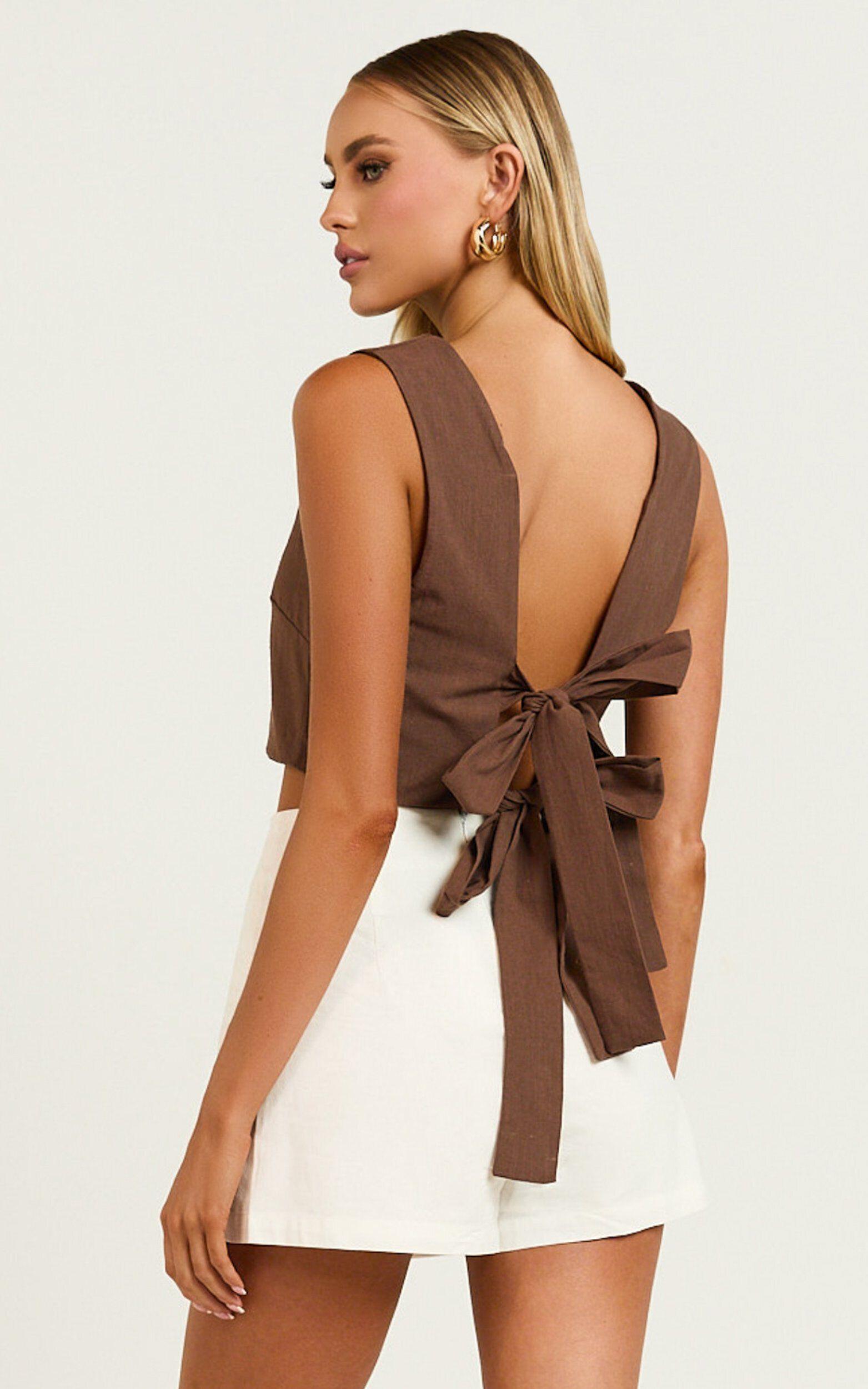 Loxley Top - Tie Up Top in Chocolate Product Image