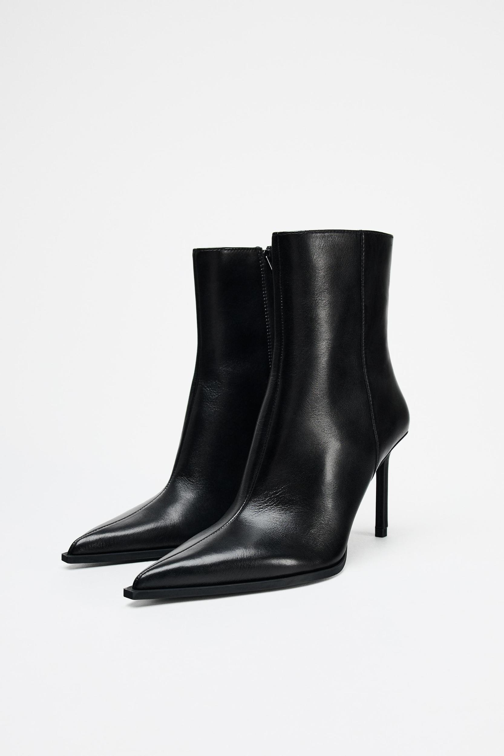LEATHER STILETTO HEELED ANKLE BOOTS Product Image