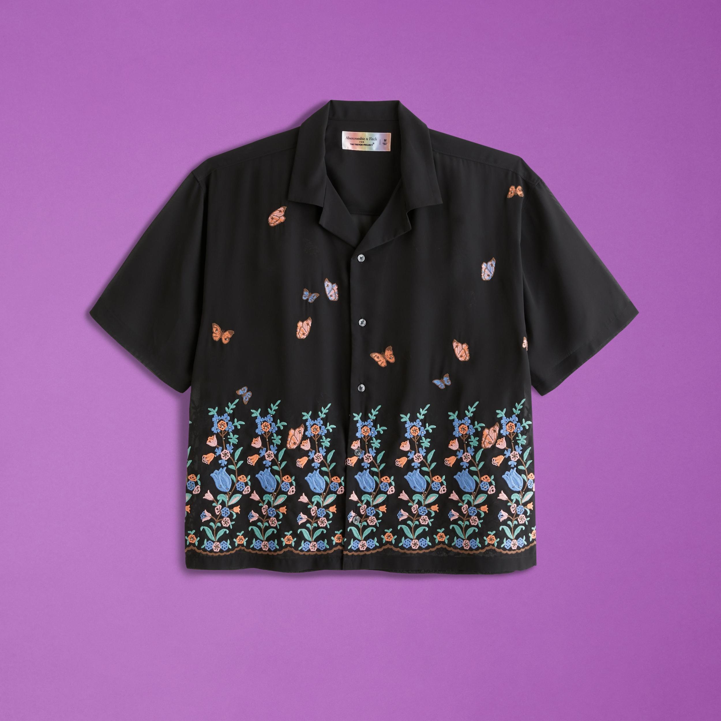 Pride Camp Collar Cropped Sheer Embroidered Shirt Product Image