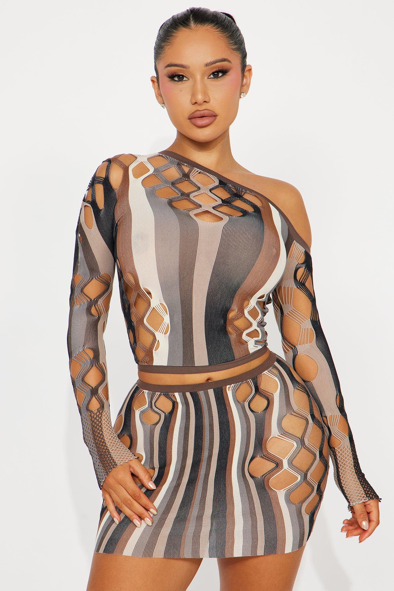 Ready For The Night Mini Skirt Set - Brown/combo Product Image