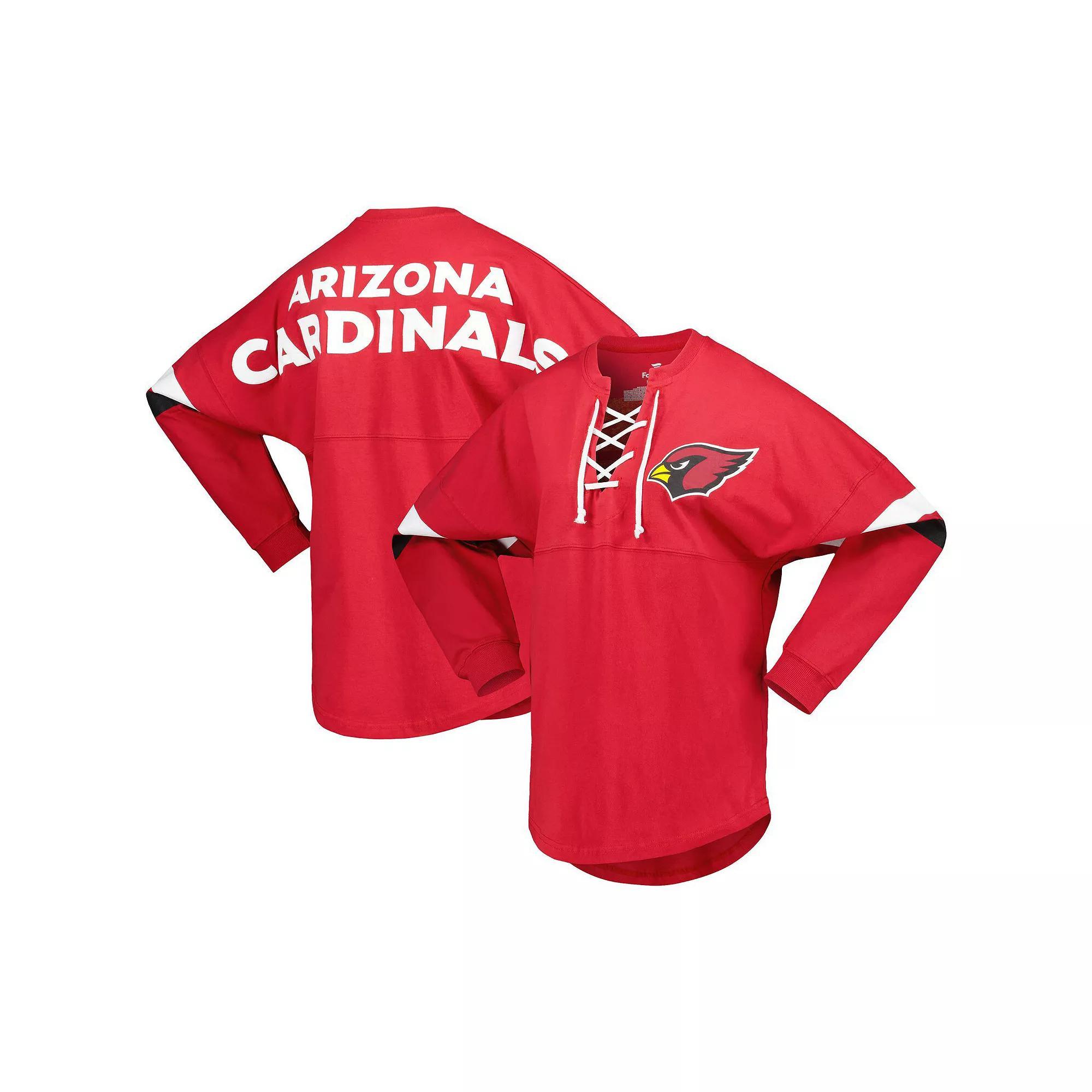 Women's Fanatics Branded Cardinal Arizona Cardinals Spirit Jersey Lace-Up V-Neck Long Sleeve T-Shirt, Size: Medium, Red Product Image
