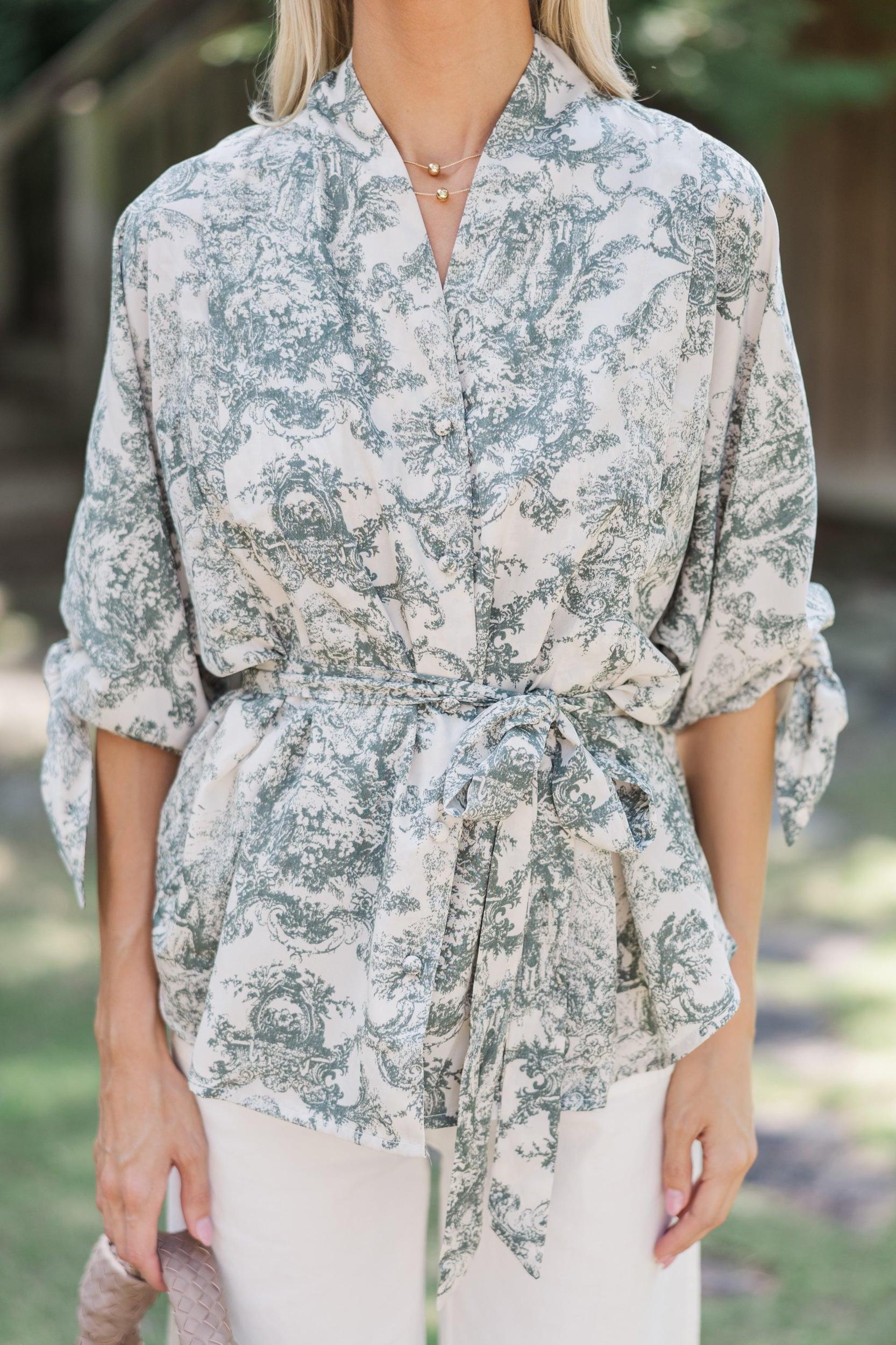 Let's Get Away Forest Green Toile Blouse Female Product Image