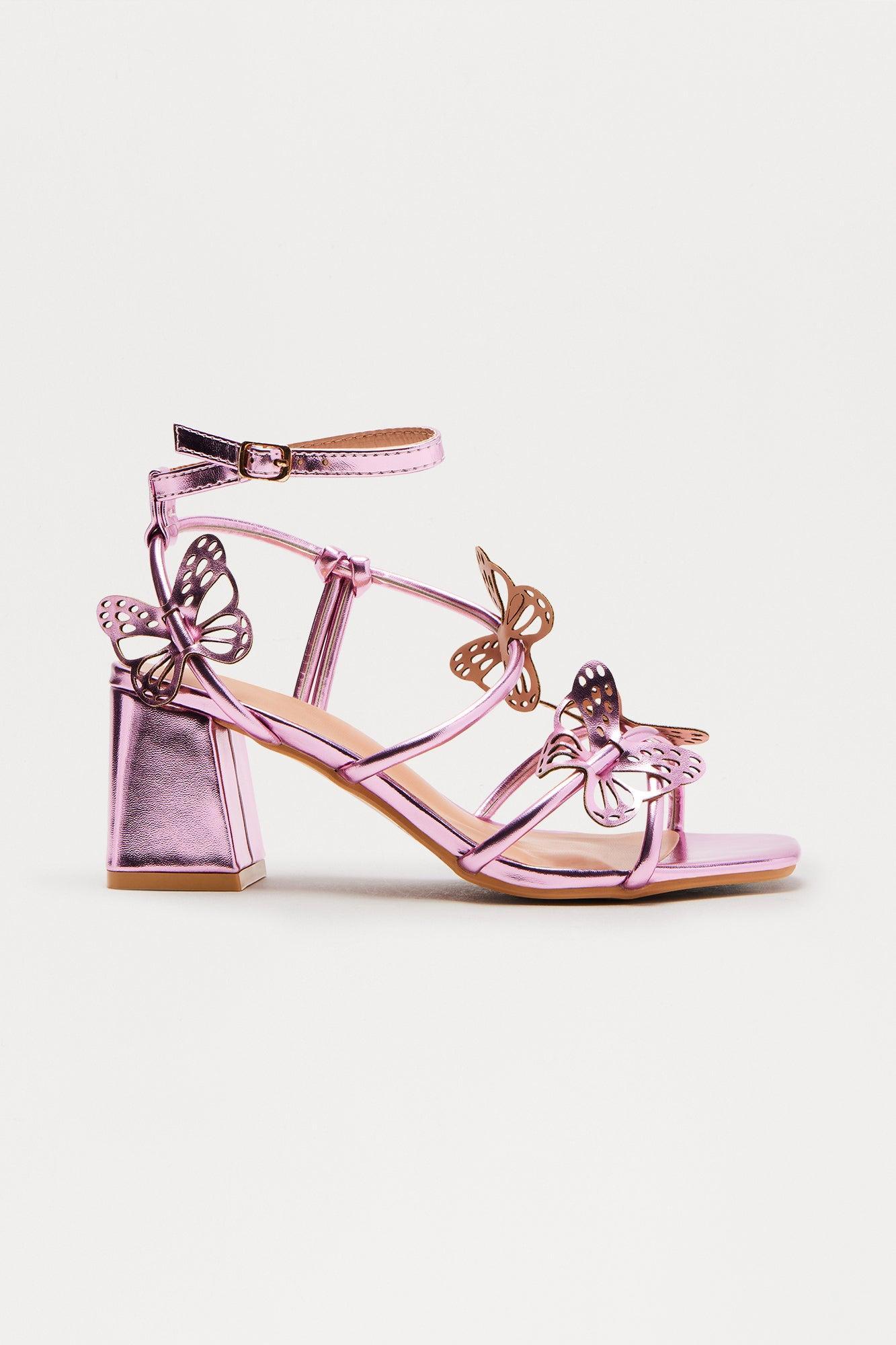 Enchant Butterfly Ankle Strap Heels - Pink Product Image