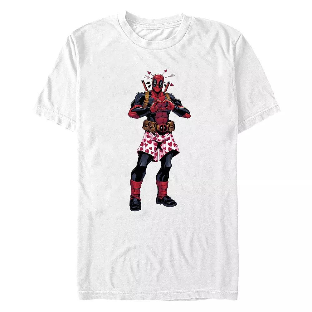 Men's Marvel Deadpool Heart Print Boxers Graphic Tee, Size: XS, White Product Image