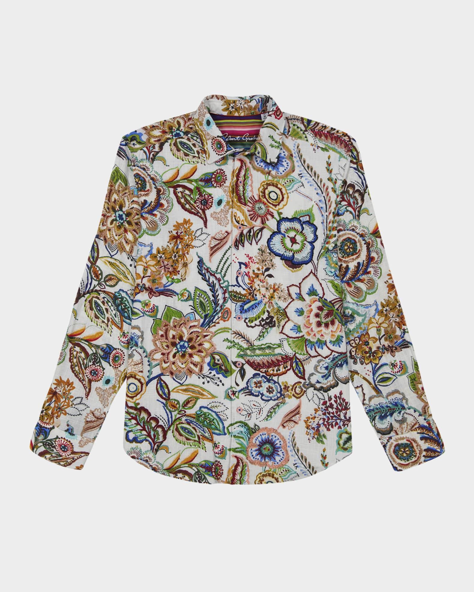 Mens Palawan Floral Cotton Button-Front Shirt - Product Image