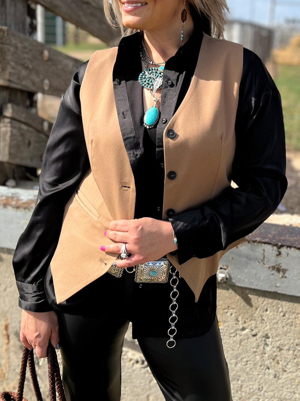 The Beth Western Style Vest Black and Brown Product Image