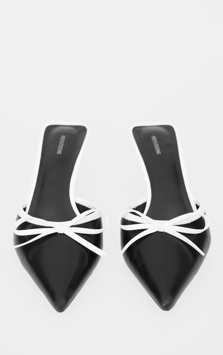 Monochrome Pu Point Toe Bow Detail Mid Heeled Court Mules Product Image