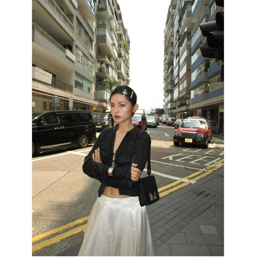 Punk V-Neck Plain Open Front Top Product Image