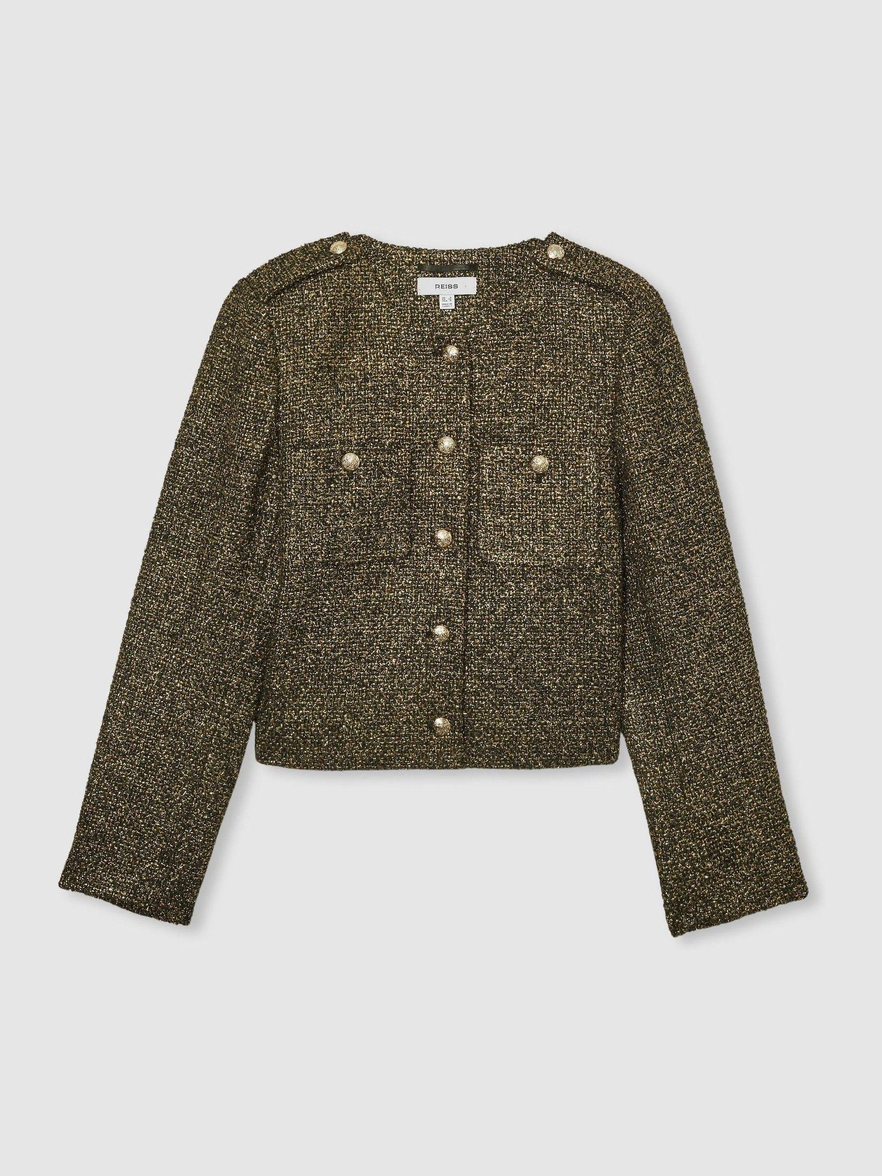 Petite Metallic Knit Cropped Jacket in Gold Product Image