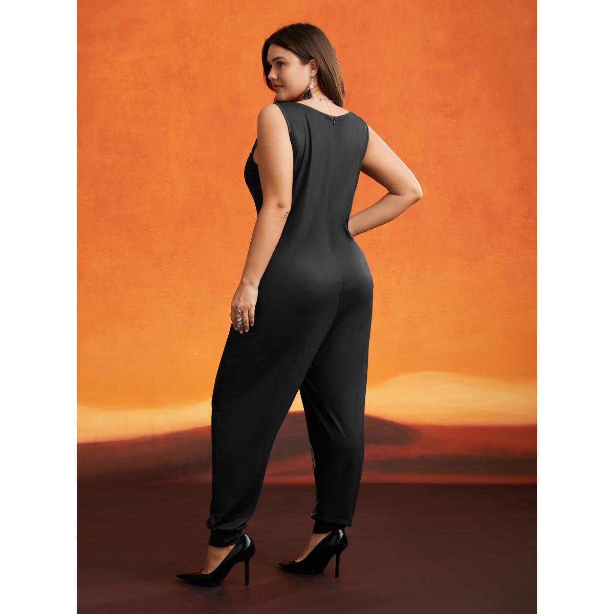 Plus Size Black Skeleton Printed Off-Sleeves Jumpsuit Women Cocktail Sleeveless U-neck Party Loose Jumpsuits BloomChic 10/M Product Image
