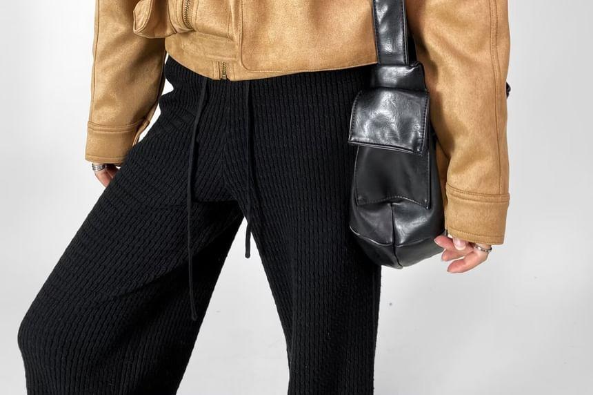 Collared Plain Panel Faux Suede Zip Jacket Product Image