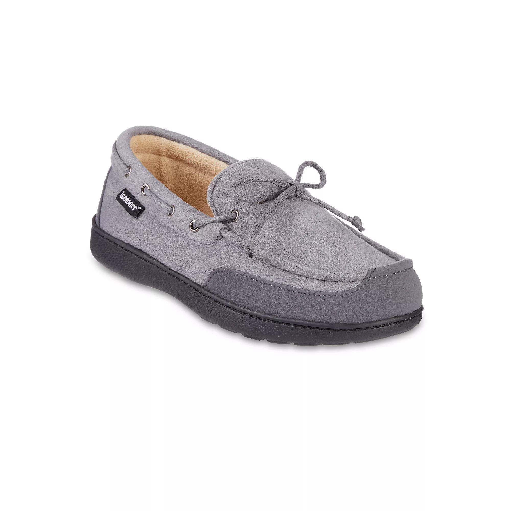 isotoner Carter Boater Mens Water Repellent Microsuede Memory Foam Moccasin Slippers Product Image