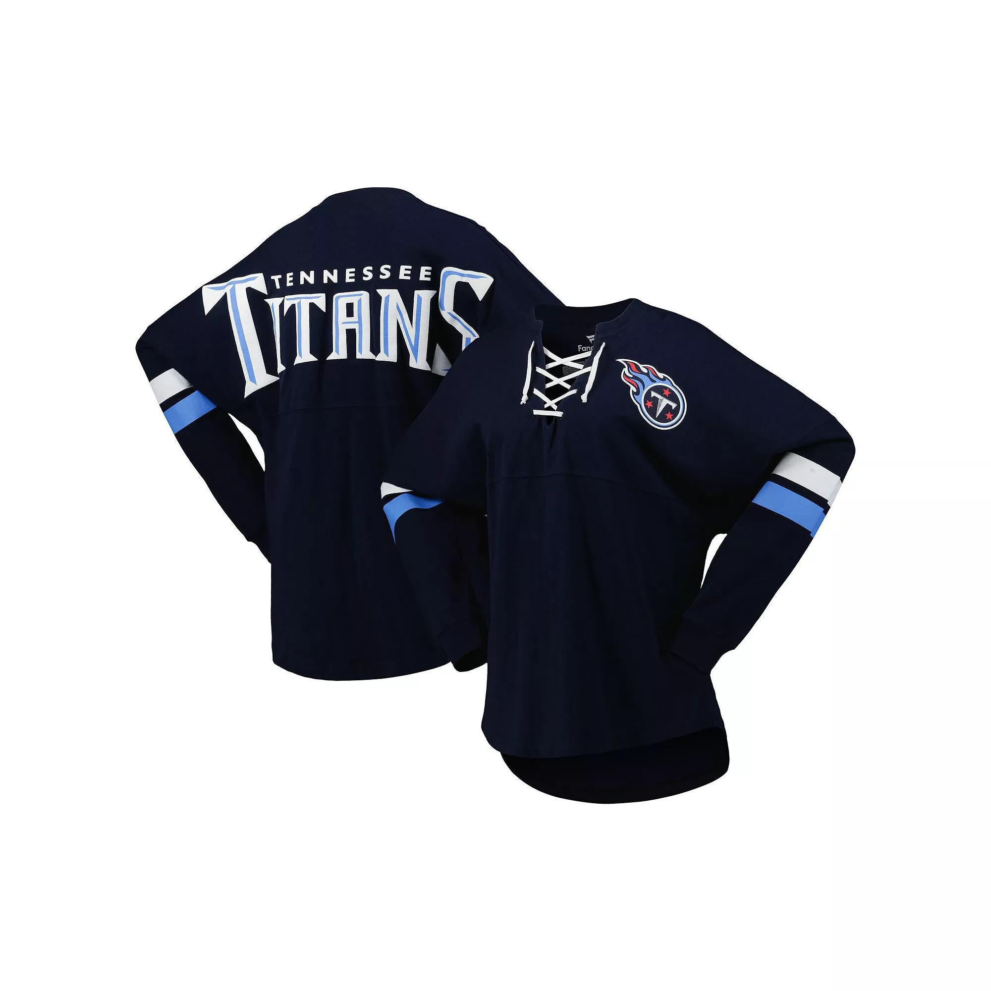 Women's Fanatics Branded Navy Tennessee Titans Spirit Jersey Lace-Up V-Neck Long Sleeve T-Shirt, Size: 2XL, Blue Product Image