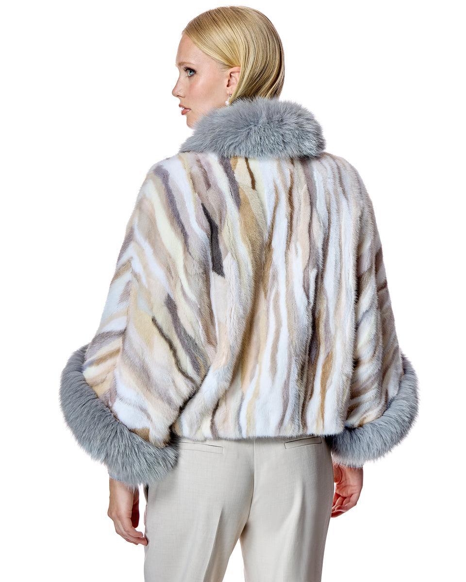 Semi Sheared Mink Section Cape with Fox Trim Product Image