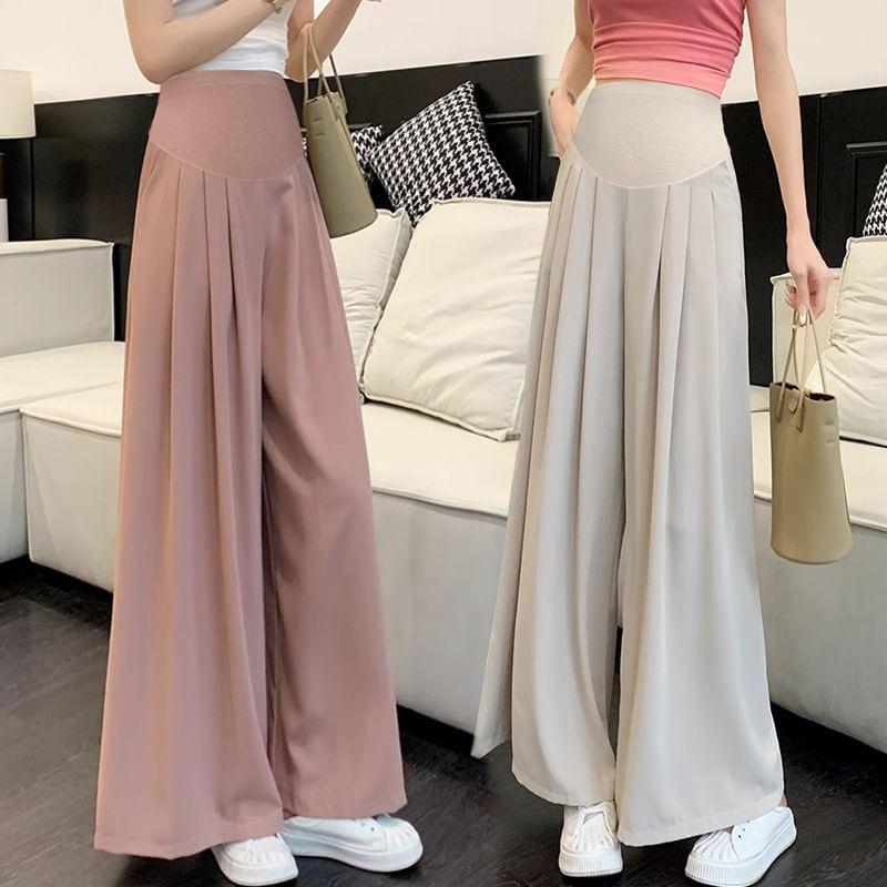 Maternity High Waist Plain Wide Leg Pants Product Image