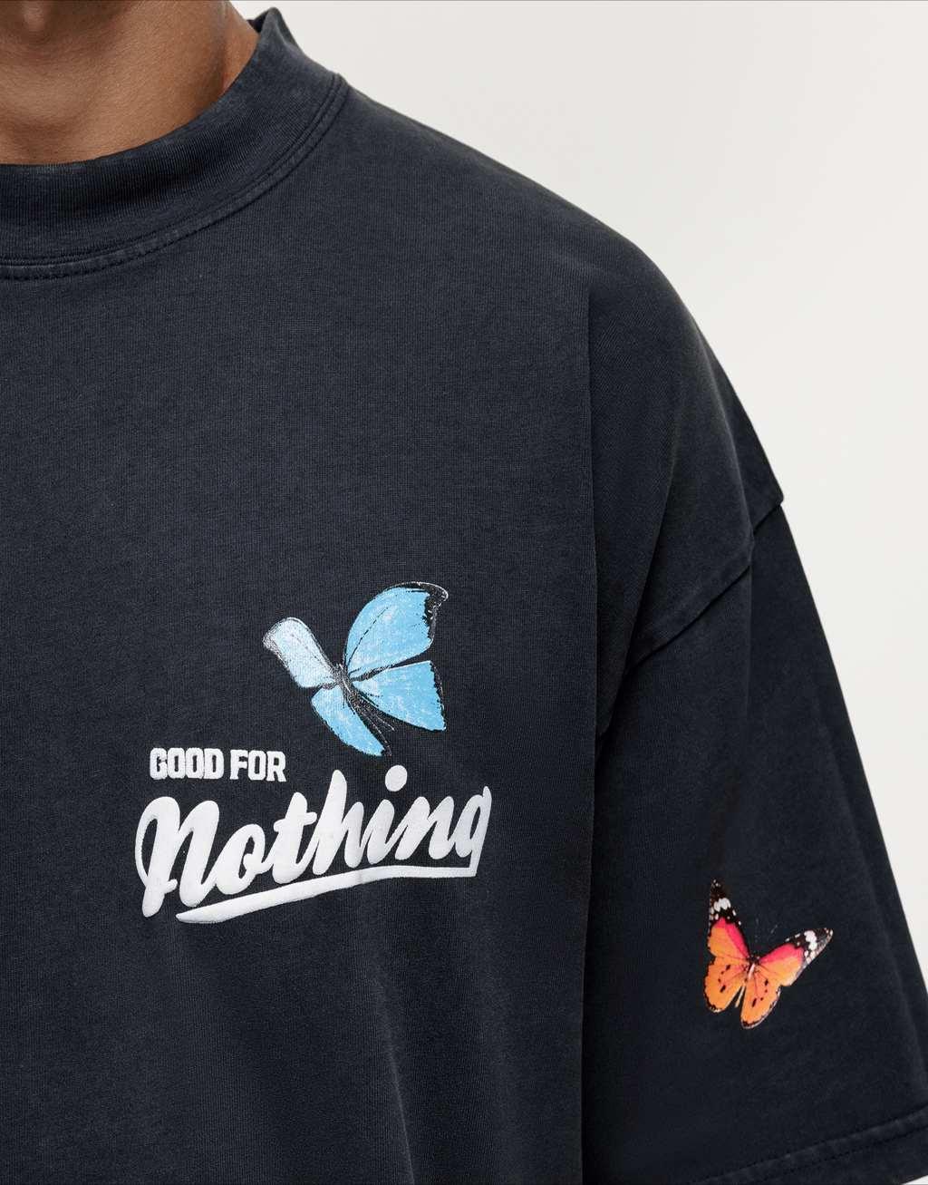 Good For Nothing butterfly t-shirt in washed black Product Image