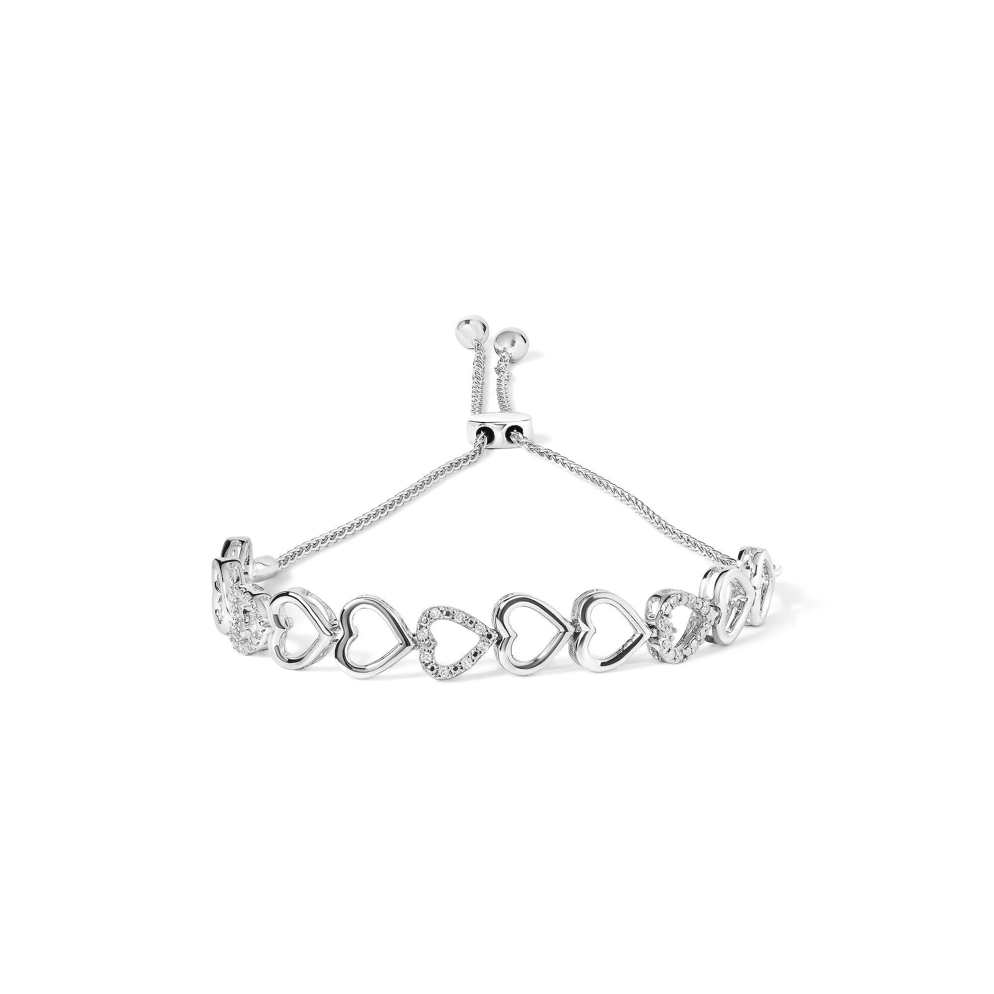 Haus of Brilliance Sterling Silver 1/10 Carat T.W. Diamond Heart Link Bolo Bracelet, Womens Product Image