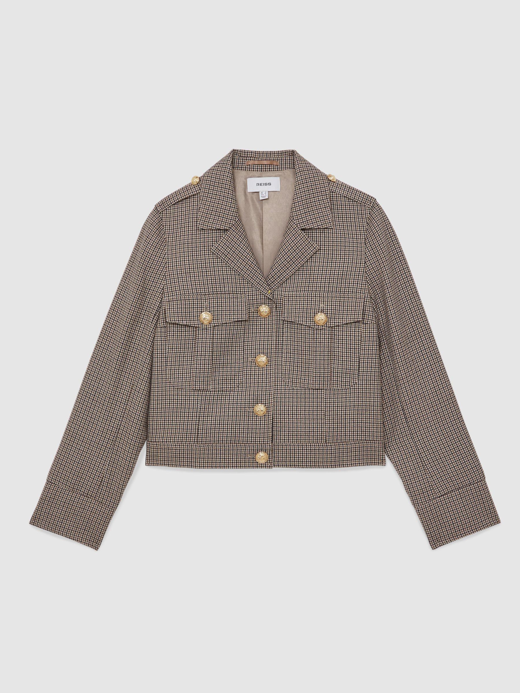 Wool Twin-Pocket Cropped Jacket in Neutral Check Product Image