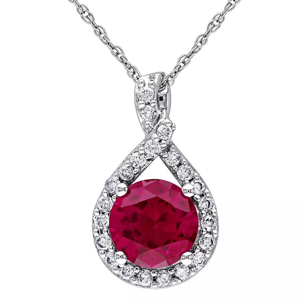 Stella Grace 10k White Gold 1/4 Carat T.W Diamond & Lab-Created Ruby Teardrop Pendant Necklace, Women's, Size: 17" Product Image