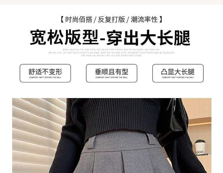 High Waist Plain Pleated Mini A-Line Skirt Product Image